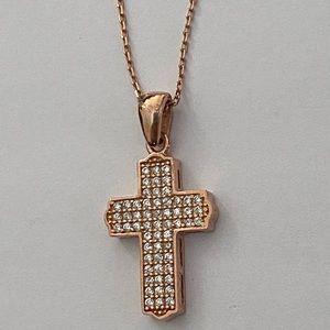 925 Silver cross necklace cz stones 14K rose gold plated